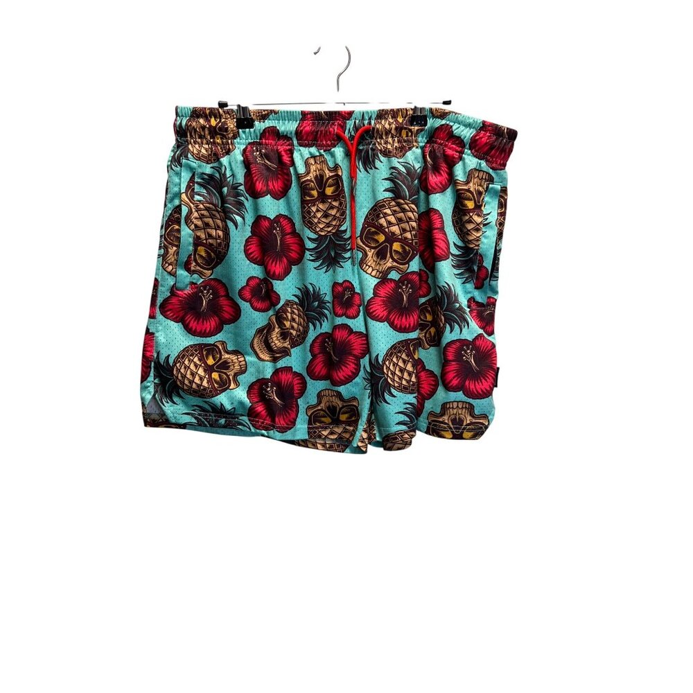 Tropical Skull & Pineapple Design Athletic Shorts W/ Pockets & Drawstring CMBT C
